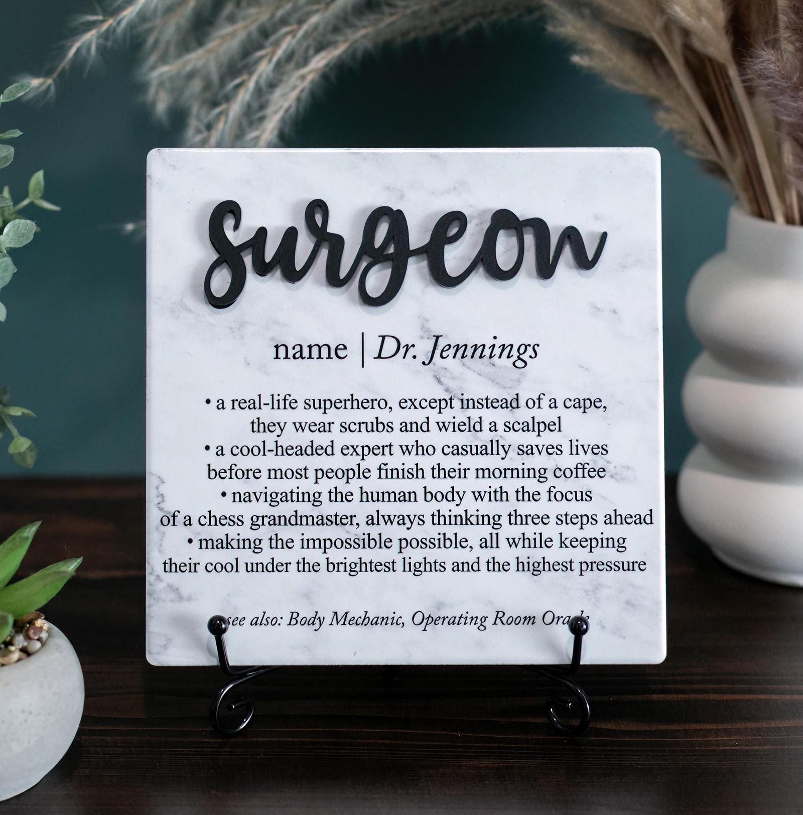 3D Surgeon Plaque With Stand, Hospital Staff Retirement Appreciation, Nurse, Oncologist, Med School Grad Gift, Cancer Survivor Thank You