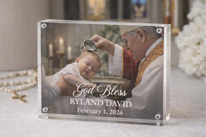 Personalized Baptism Confirmation First Communion Gift, Religious Acrylic Magnetic Photo Frame Block