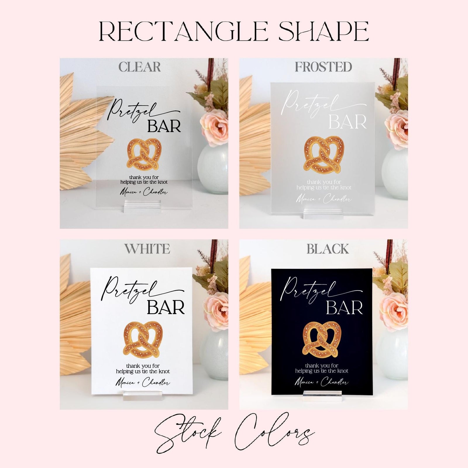 Pretzel Bar Wedding Reception Event Acrylic Sign Food Menu Tie The Knot Bride And Groom Party Decor Bridal Favors Buffet Table Personalized