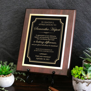 CUSTOM Engraved Plaque Retirement Gift Appreciation Award