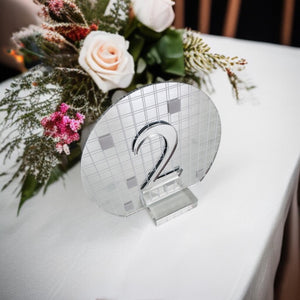 Retro Disco Wedding Table Numbers - Silver Mirror Acrylic Reception Decor