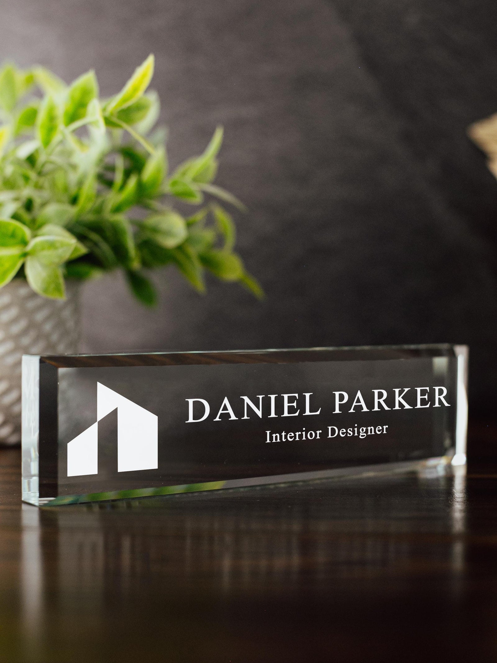 Architect Glass Office Desk Name Plate, Clear New Interior Designer, Architecture Firm, Design Specialist, Sleek and Stylish Office Decor, GNP-ARCH