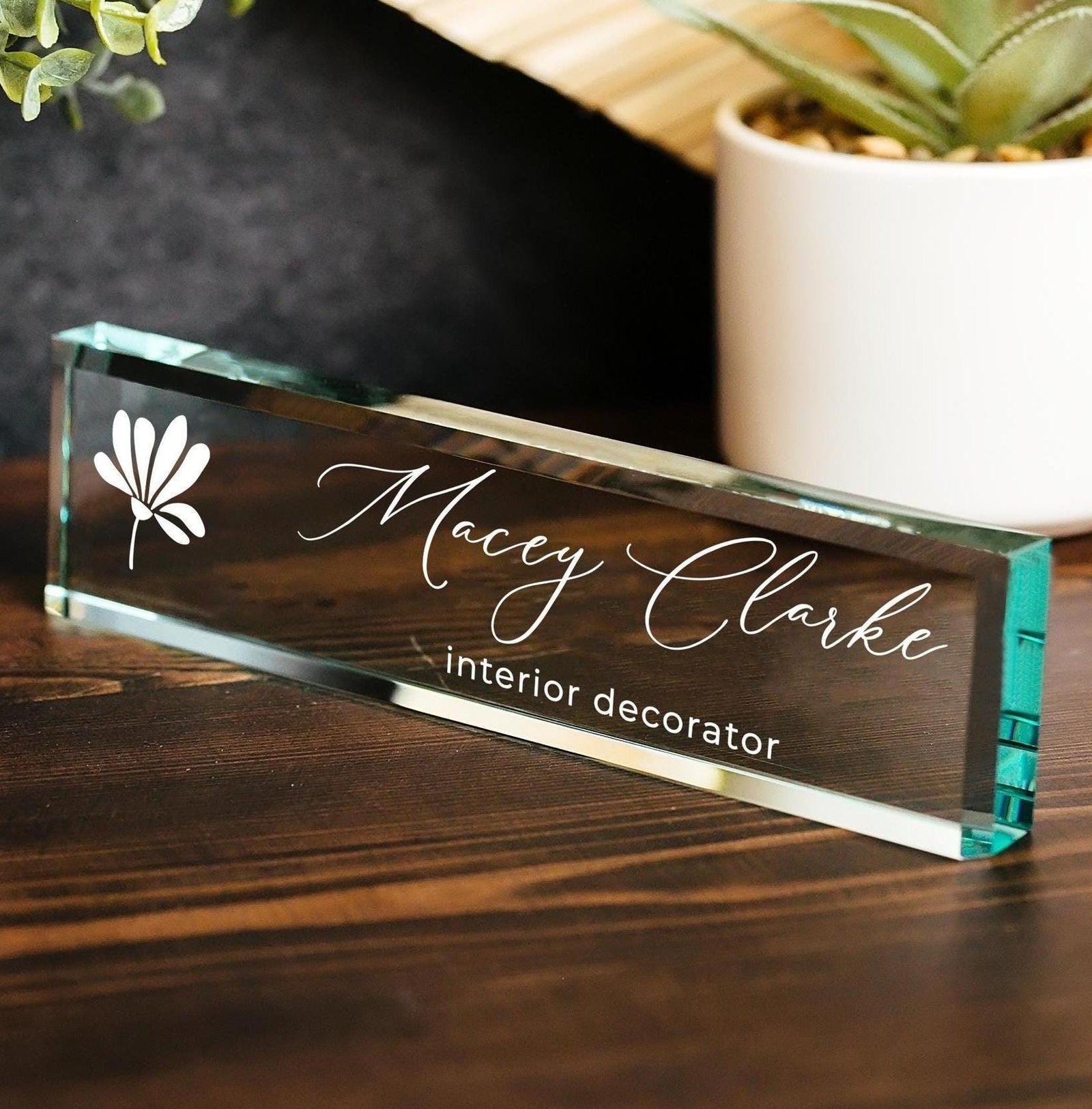 CHOOSE Your Nameplate From 11 Icon Designs, Crystal Personalized Desk Block, Glass Name Plate for Office, Custom Choosing Font, Icon + Color GNP-MULTI