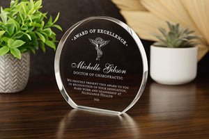 Chiropractor Crystal Award of Excellence Plaque