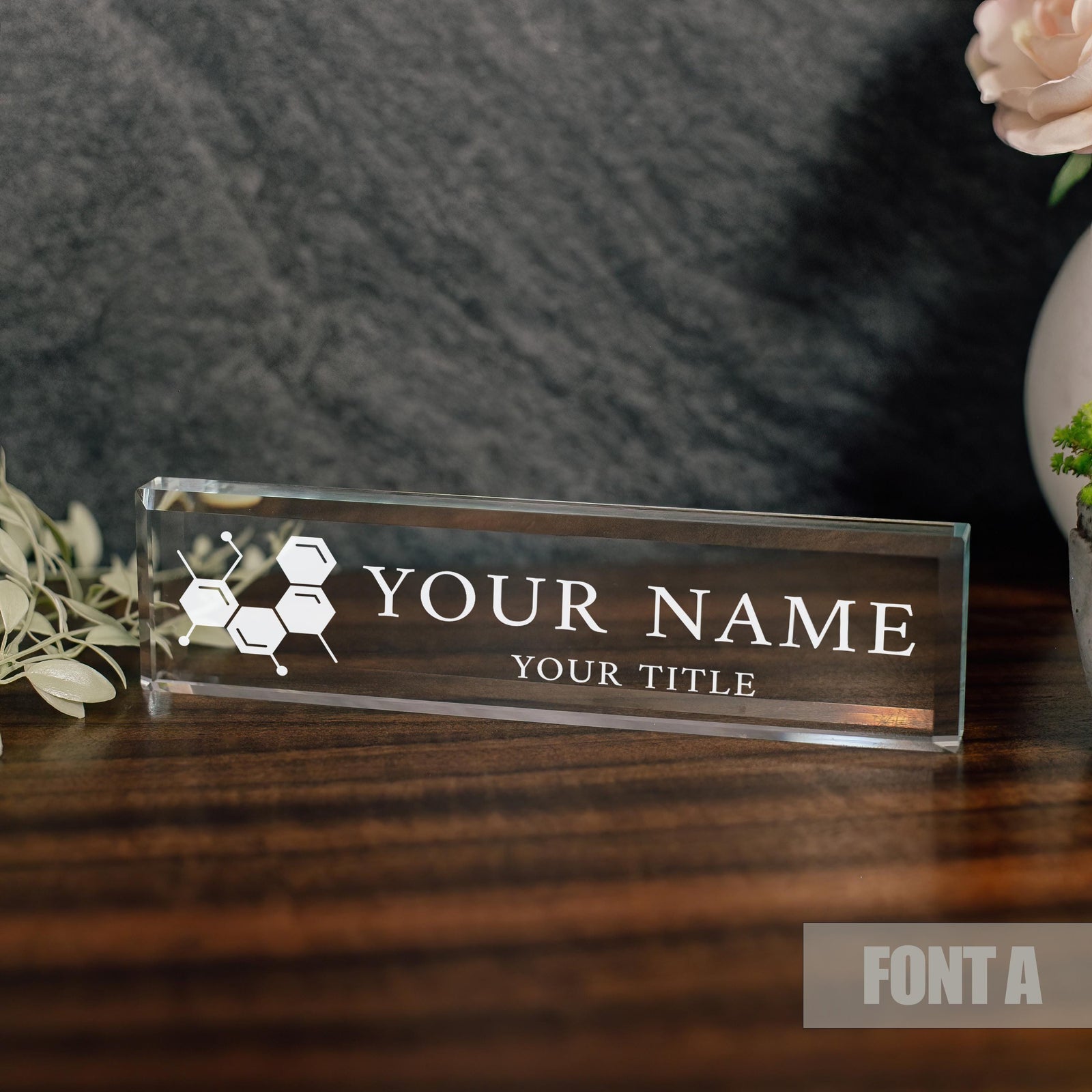 Chemical Chemistry Personalized Glass Nameplate For RN