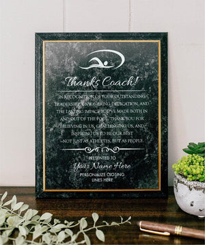 SWIM Coach Appreciation Award Varsity Sports Recognition Plaque