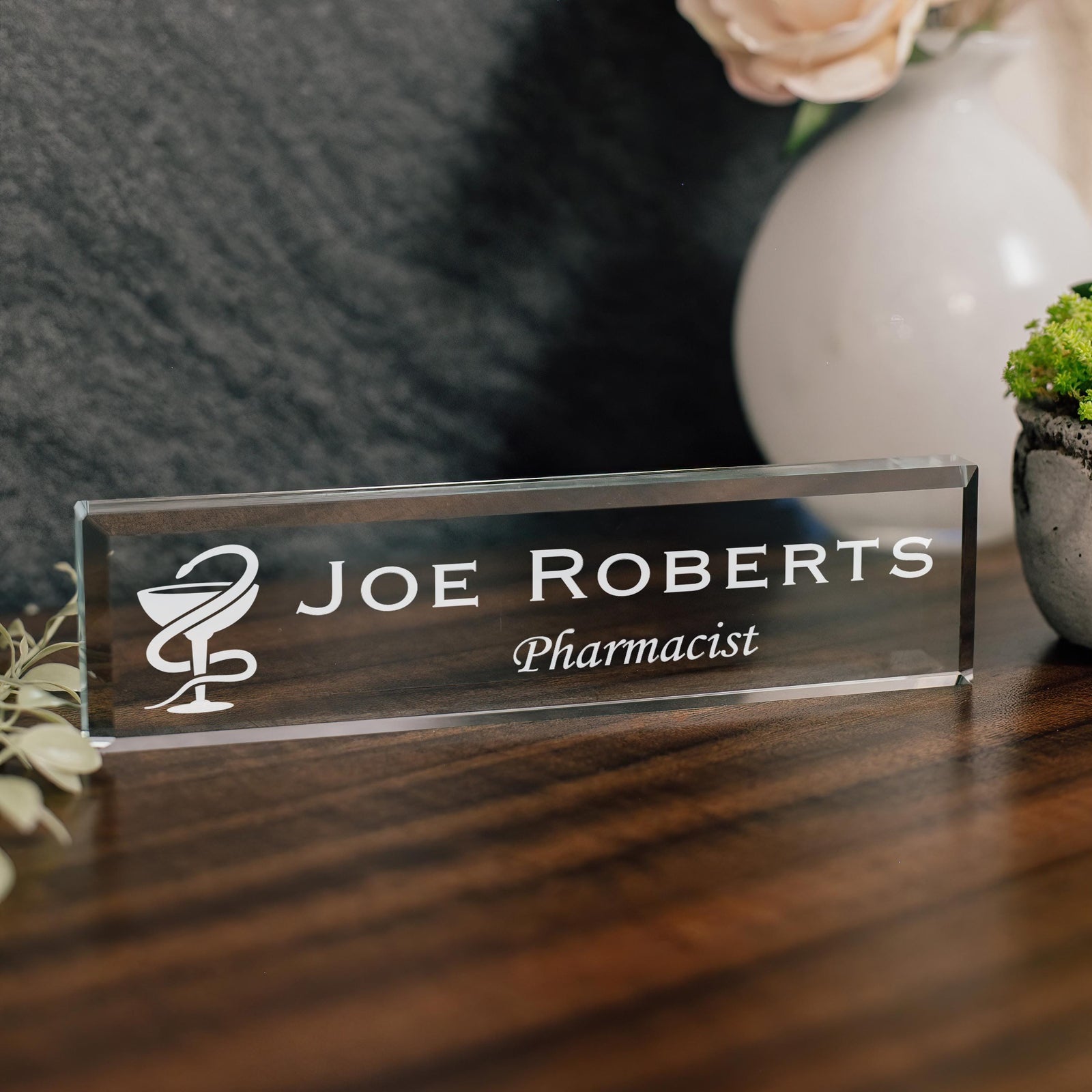 Pharmacist Glass Office Desk Name Plate