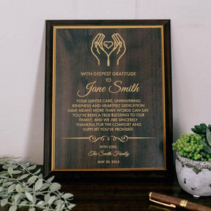 Personalized Family Caregiver Thank You Plaque