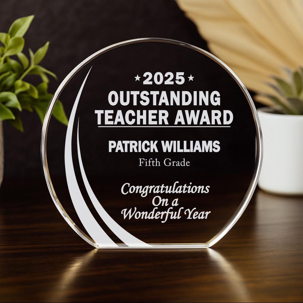 Teacher of the Year Crystal Award 2026