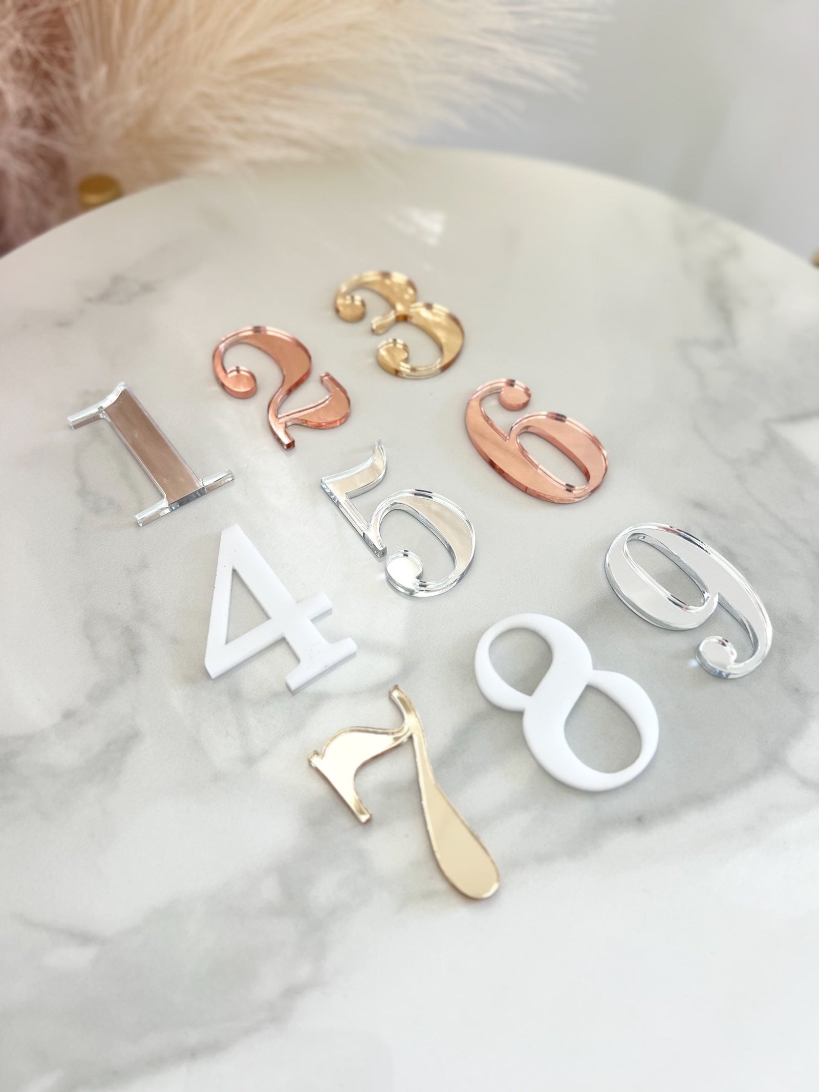 Gold, Rose Gold, Silver Mirror, White or Black Blank Wedding Acrylic Numbers | DIY Table Numbers | Modern Party Decor With 3M Adhesive