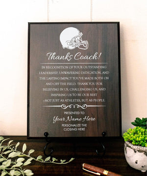 FOOTBALL Coach Appreciation Award Varsity Sports Recognition Plaque