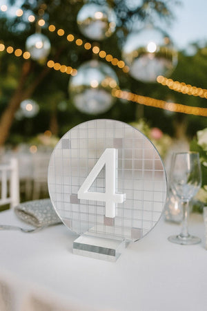 Retro Disco Wedding Table Numbers - Silver Mirror Acrylic Reception Decor