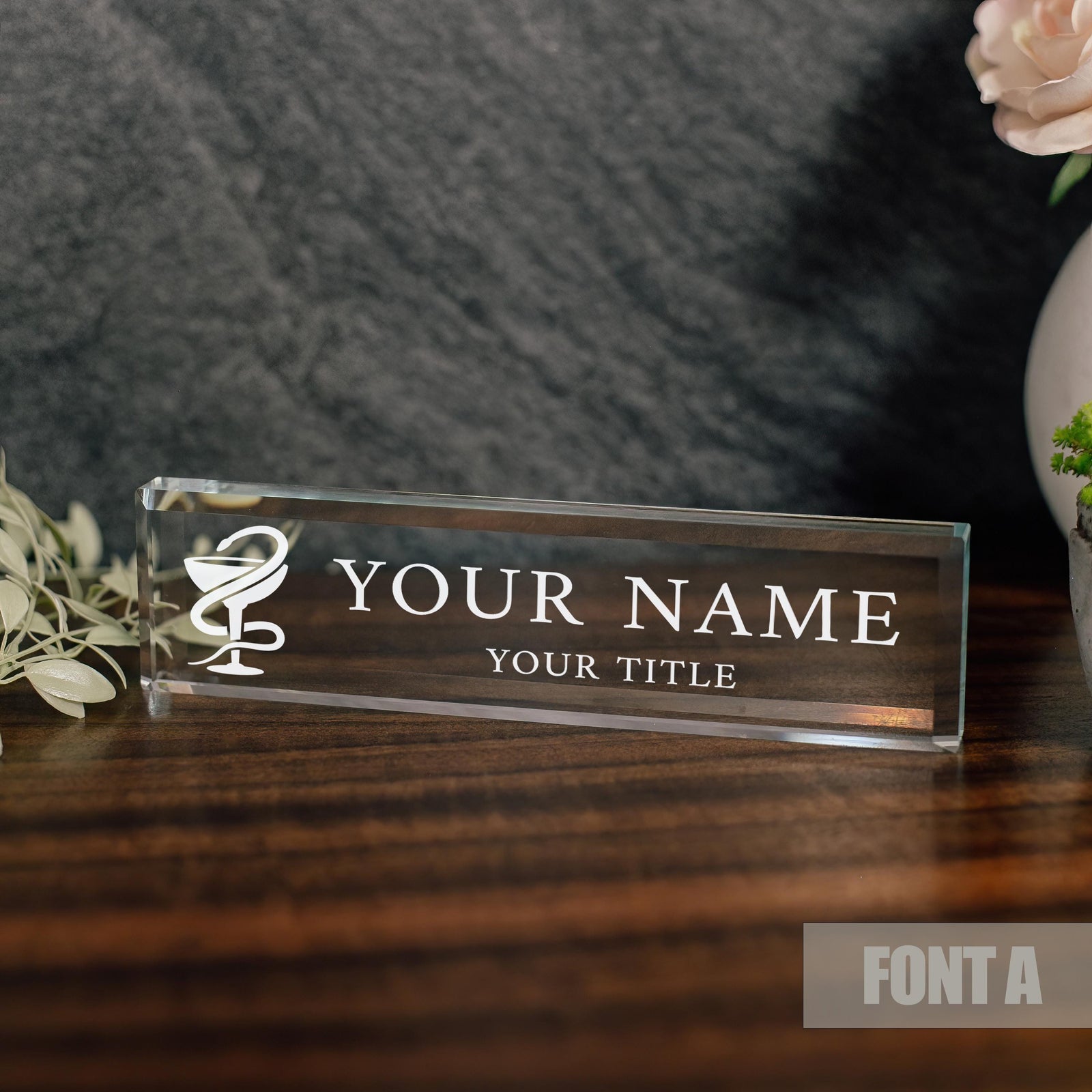 Pharmacist Glass Office Desk Name Plate