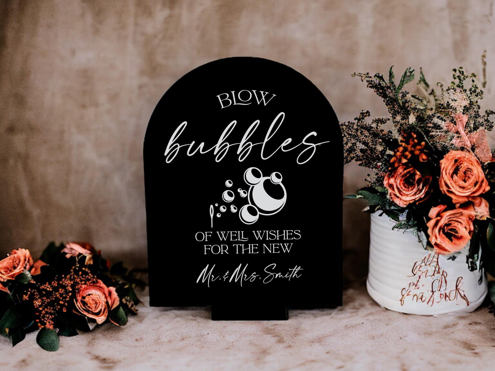 Blow Bubbles Of Well Wishes For The New Mr and Mrs Wedding Acrylic Sign, Bubble Send off signage, Frosted Sendoff Reception Decor