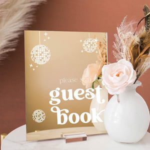 ARCH Gold Silver or Rose Gold Mirror Please Sign Our Guestbook Retro Disco Ball Wedding Reception Party Decor Guest Book Sign