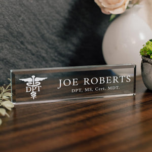Doctor of Physical Therapy Glass Office Desk Name Plate
