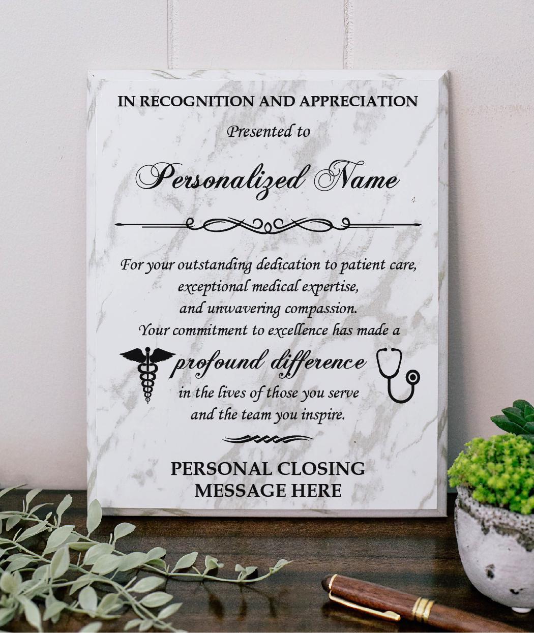 In Recognition and Appreciation to Doctor Wooden Plaque