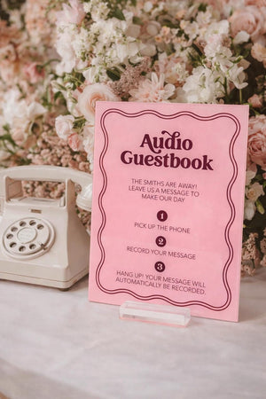 Acrylic Wedding Sign – Retro Audio Guestbook Leave A Message After The Tone