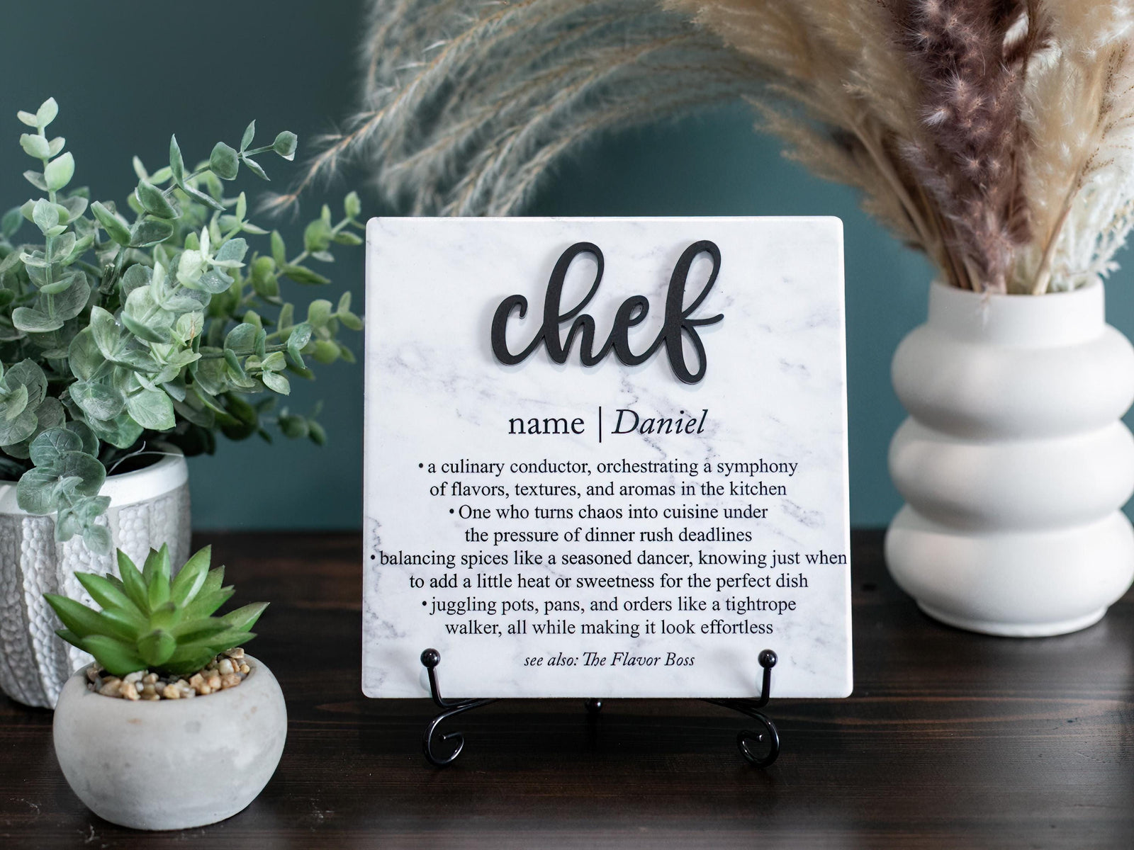 TP-3DCHEF 3D Chef Ceramic Tile Plaque Gift, Mom or Grandma Home Cook; Personalized Present With Name for Coworker; Kitchen Decor; Baker; Foodie;