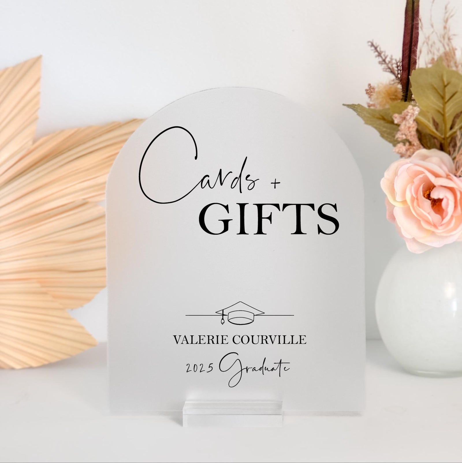 F40-GRD1 Cards + Gifts Personalized Acrylic Graduation Sign Decor Diploma Party Ideas Class of 2025, High School Grad Event, Cap + Gown