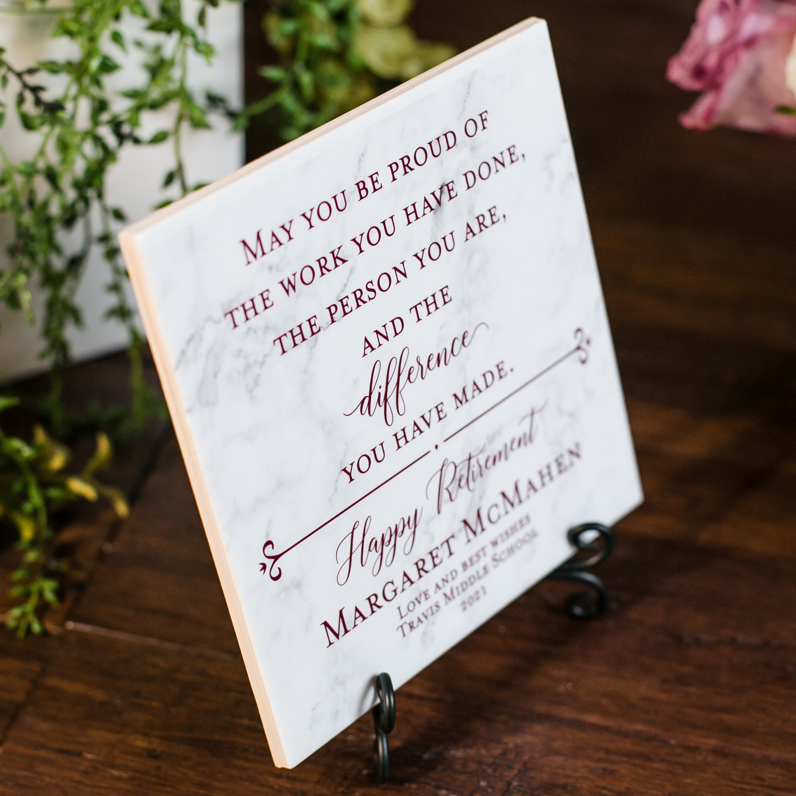 Happy Retirement Sign Tile Plaque Gift For Boss, Colleague, Coworker