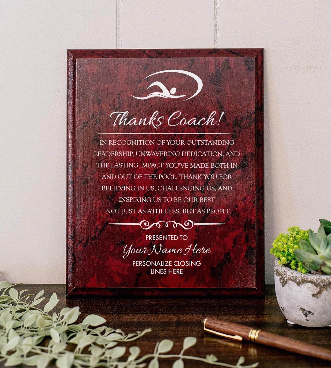 SWIM Coach Appreciation Award Varsity Sports Recognition Plaque