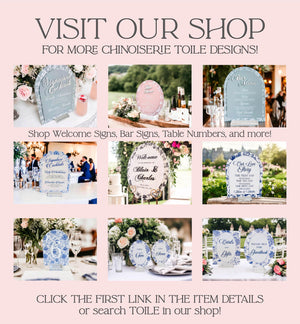Toile Wedding Signs - Acrylic Wedding Sign Bundle Blue Floral Event Signage