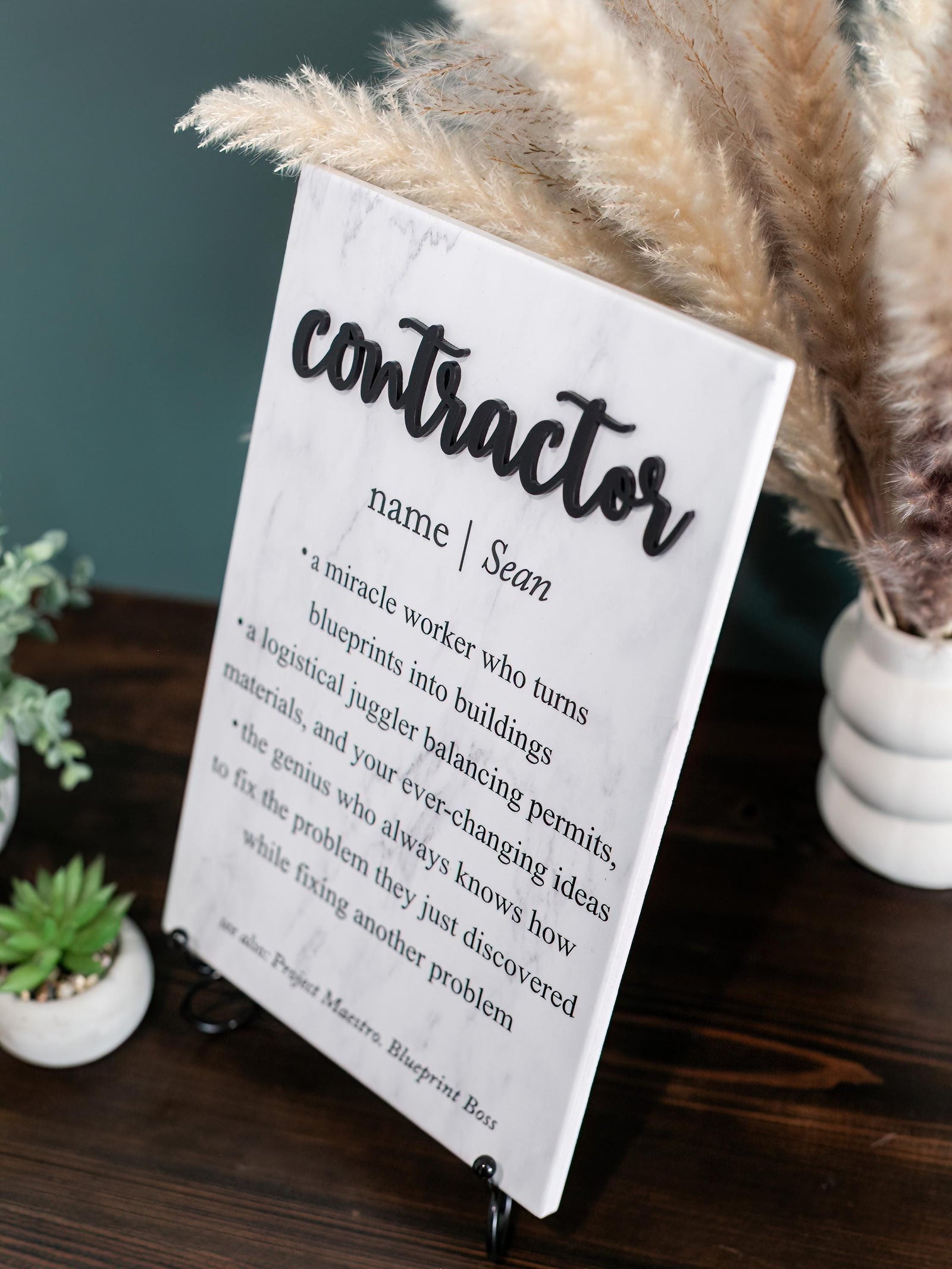 TP-3DGCON 3D General Contractor Ceramic Tile Plaque Gift, Personalized Thank You Present For Boss; Work Anniversary; Office Decor; Retirement 2024