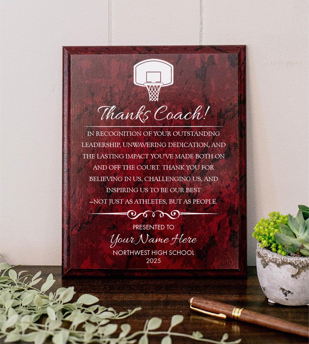 BASKETBALL Coach Appreciation Award Varsity Sports Recognition Plaque