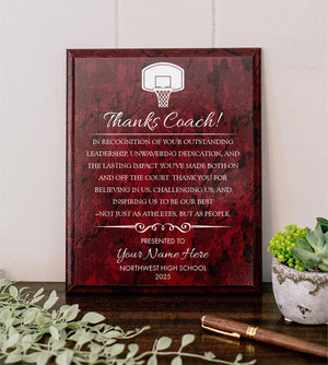 BASKETBALL Coach Appreciation Award Varsity Sports Recognition Plaque