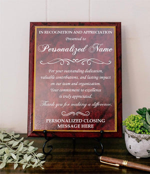 In Recognition and Appreciation Wooden Plaque