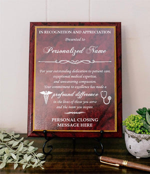 In Recognition and Appreciation to Doctor Wooden Plaque