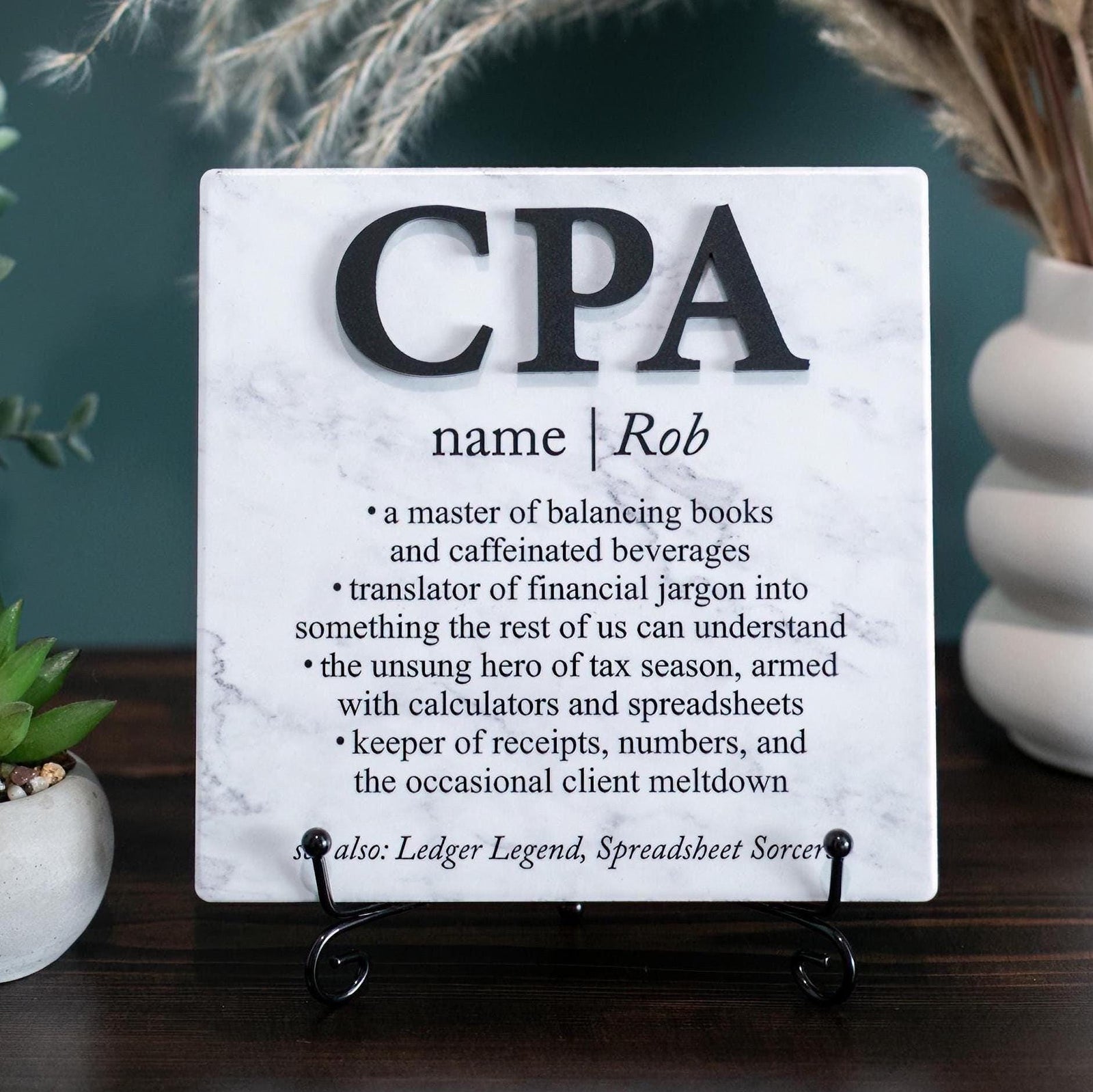 TP-3DCPA 3D CPA Accountant Ceramic Tile Plaque Gift From Boss, Office Decor Personalized Present With Name for Employees; Coworkers; Tax Wizard 2024