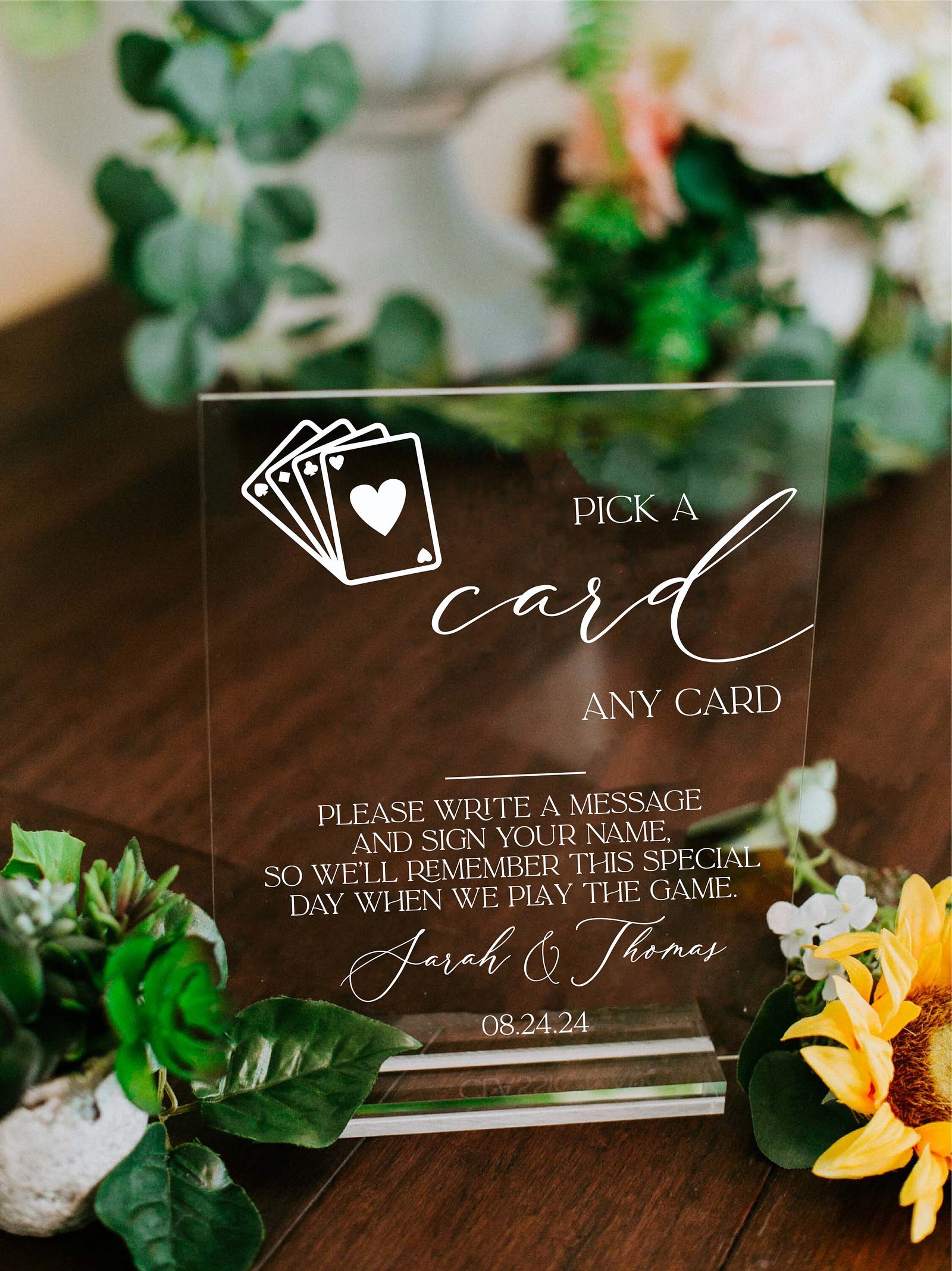 Pick A Card Any Card Playing Cards Acrylic Guestbook Wedding Sign, Wedding Playing Cards Alternative Fun Unique Guest Book Idea Table Sign
