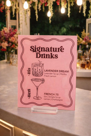 Retro Wedding Sign – Vintage Cocktail Menu Acrylic Bar Display