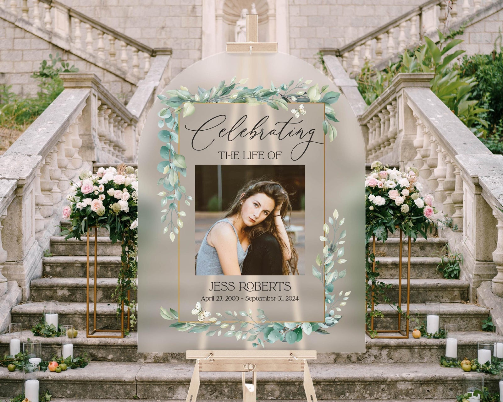 Celebrating The Life Of Printed Funeral Welcome Acrylic Sign, In Loving Memory Large Memorial Signage, Tribute Remembrance Photo