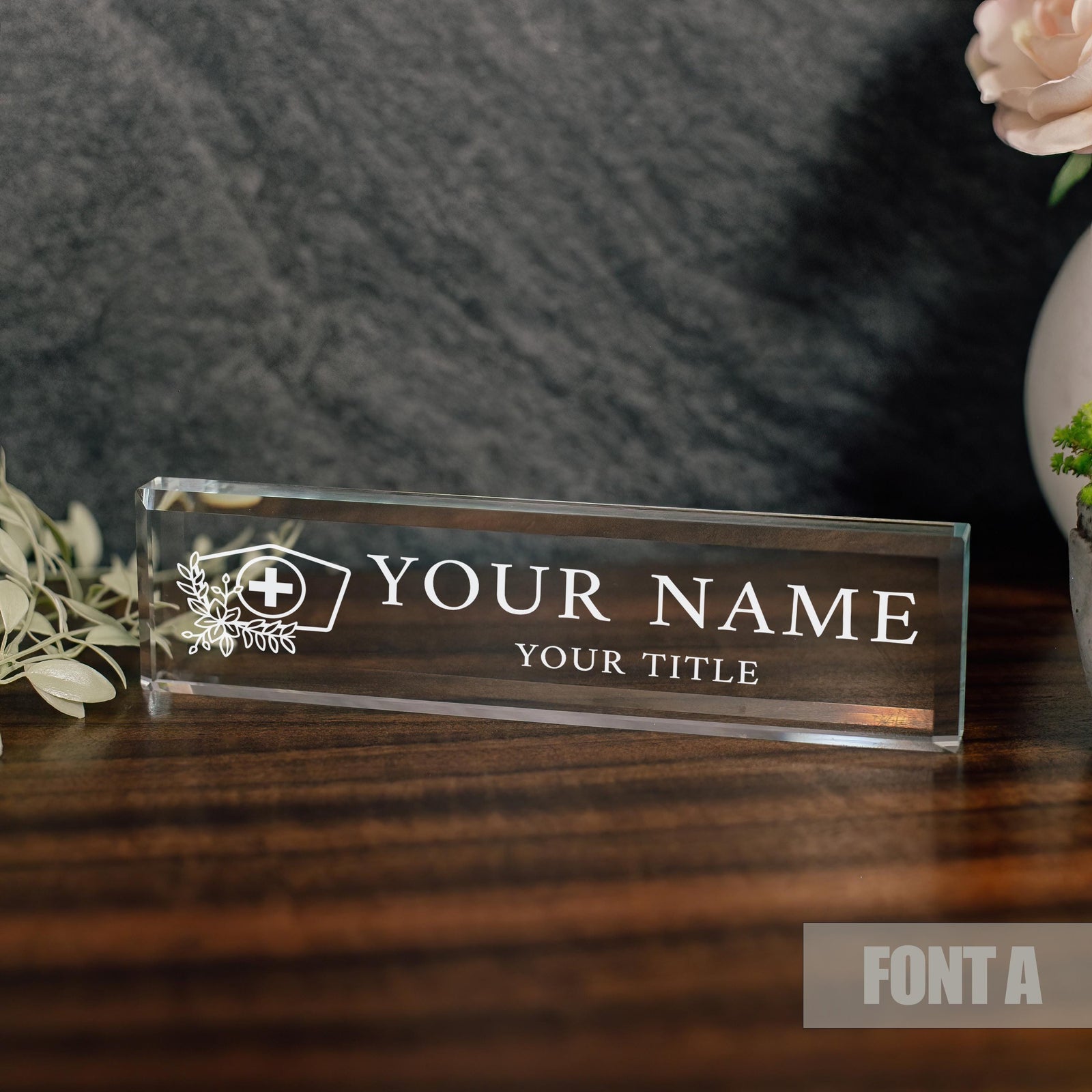 LPN, RN, Nurse Glass Office Desk Name Plate