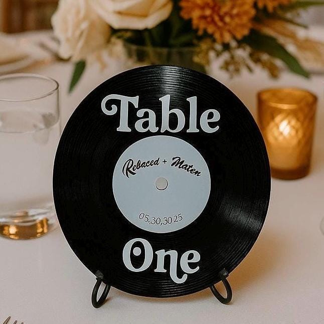 Retro Vinyl Record Table Numbers – Vintage Wedding Decor Acrylic Reception Signs