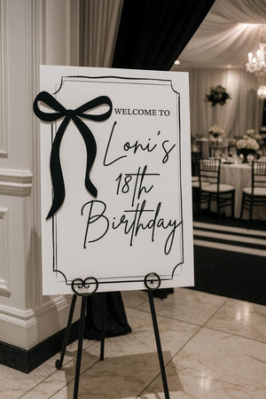 Acrylic Welcome Sign 3D Bow Chinoiserie Happy Birthday Party Milestone Signage