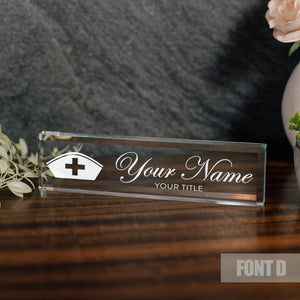 LPN, RN, Nurse Glass Office Desk Name Plate