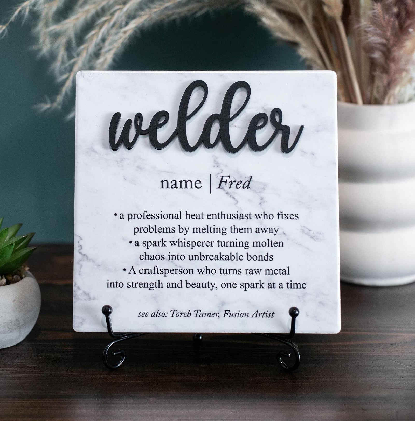 TP-3DWELD 3D Welder Ceramic Tile Plaque Gift, Personalized Thank You Present For Boss; Work Anniversary; Office Decor; Retirement 2024; Gifts for Dad