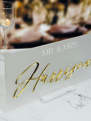 3D Acrylic Wedding Sign – Mirrored Mr Mrs Head Table Decor Gold Frosted