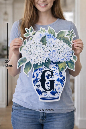 Chinoiserie Hydrangea Toile Door Hanger