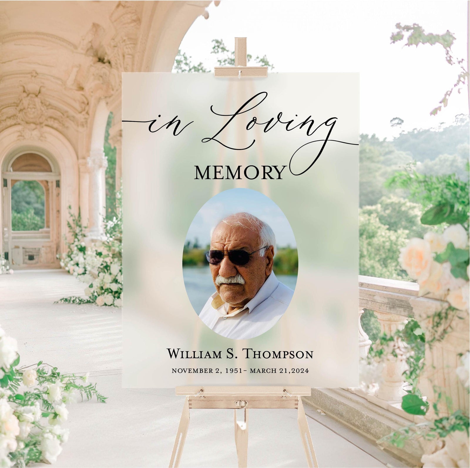 Printed Funeral Welcome Acrylic Sign, Celebration of Life In Loving Memory Large Memorial Signage, Tribute Remembrance Photo