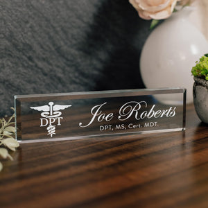 Doctor of Physical Therapy Glass Office Desk Name Plate