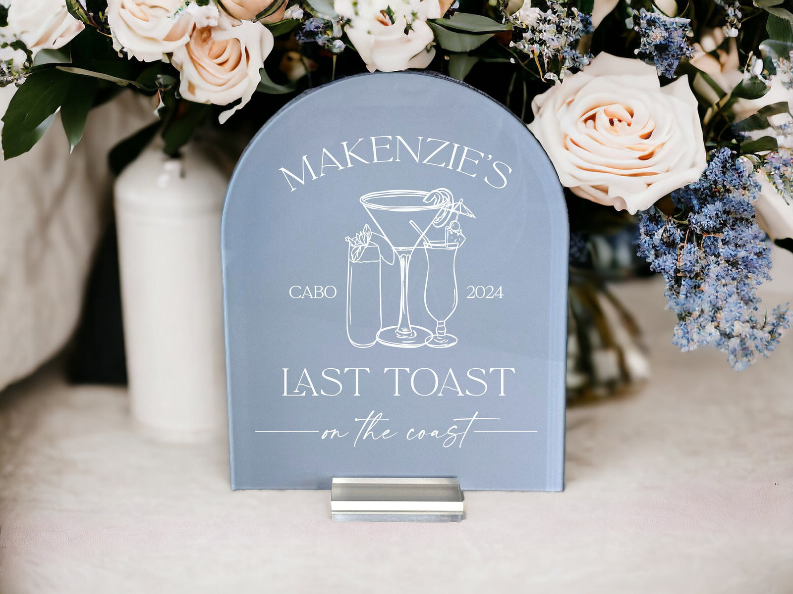 ARCH Last Toast On The Coast Welcome Bachelorette Sign, Girls Weekend Trip Photo Backdrop Acrylic Coastal Bach Decor