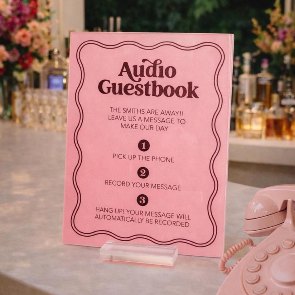 Acrylic Wedding Sign – Retro Audio Guestbook Leave A Message After The Tone