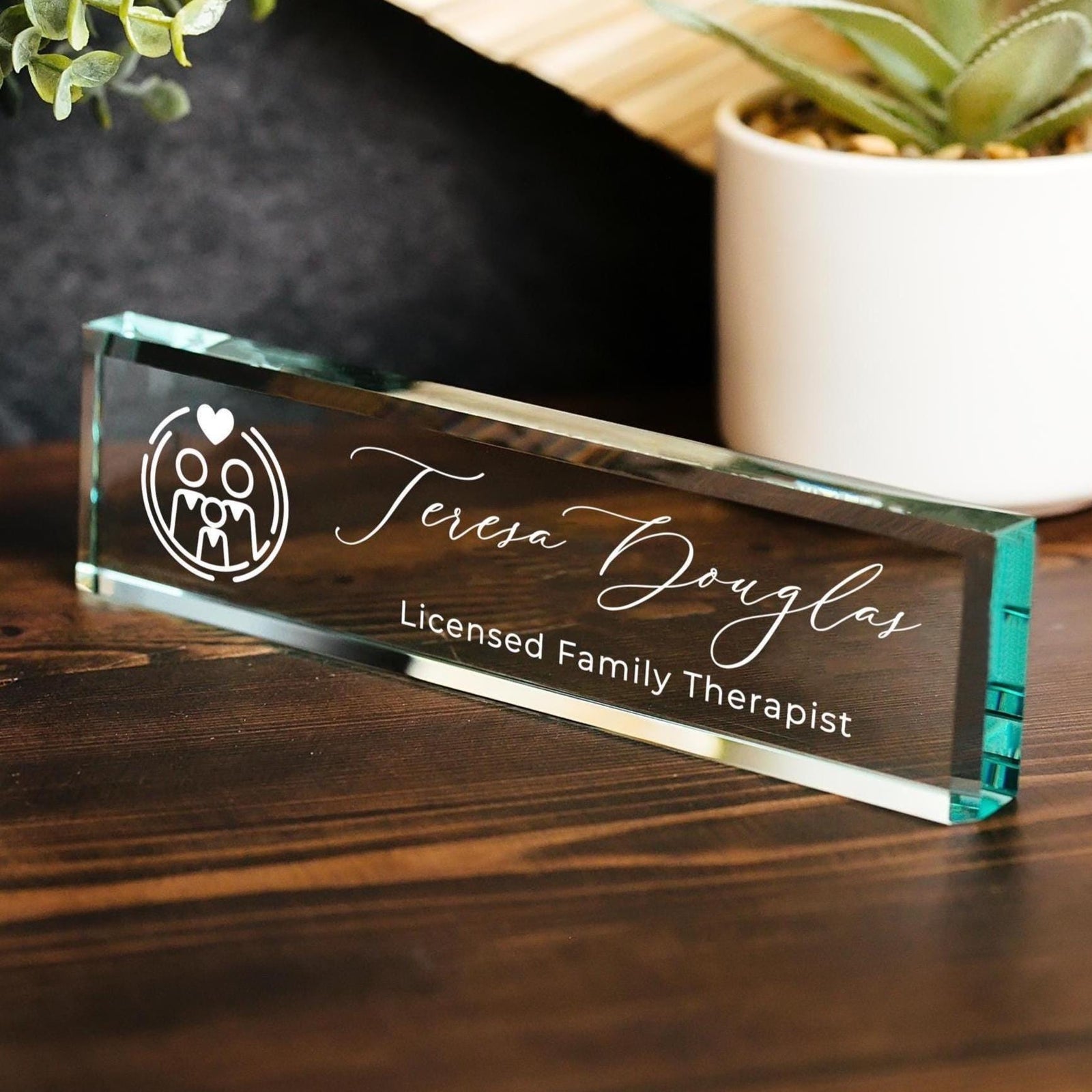 Counselor Therapist Glass Office Desk Name Plate GNP-COUN