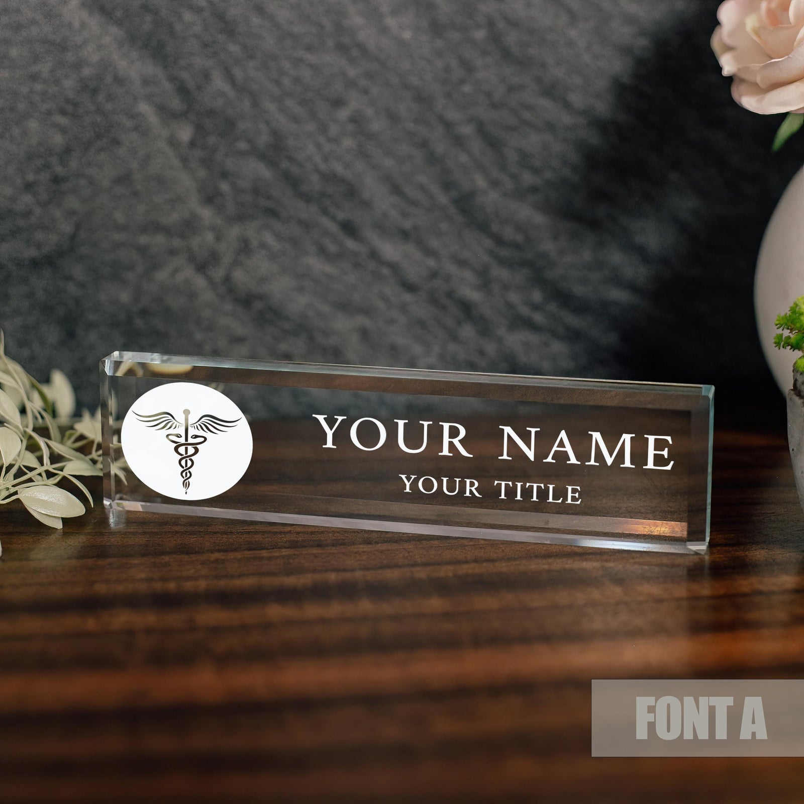 Physician MD Doctor Glass Office Desk Name Plate