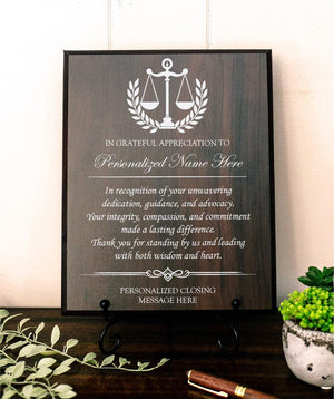 Grateful Appreciation to Lawyer Wooden Plaque